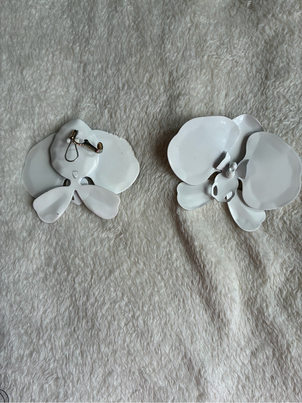 White Orchid Floral Clip-On Earrings - Women Accessories